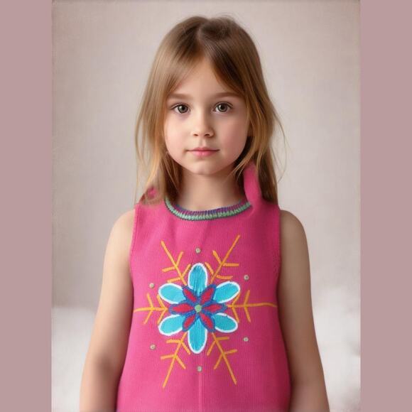 Hanna Andersson Girls Sweater Vest Size 110 5 Snowflake Pink Blue Orange Green - Picture 1 of 4